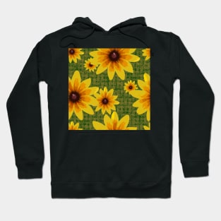 Blackeyed Susan on Burlap Gold over Green Hoodie